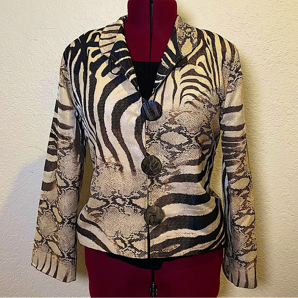 Caroline Rose | Tan Blazer with Brown and Black Animal Print M 🦓🤎✨